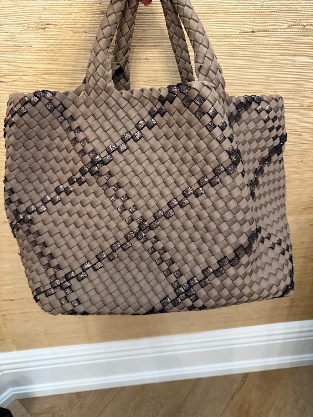 Naghedi Taupe Woven Tote with Dark Accent Weave / St. Barths medium tote